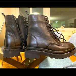 Steve Madden Graham Black Leather Platform Combat Boots Rhinestones 7